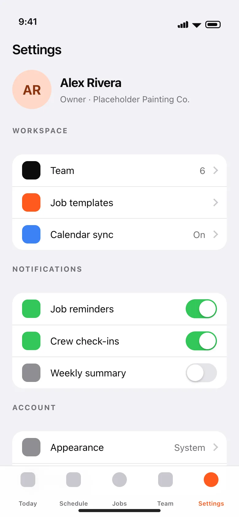Sidework concept — Settings