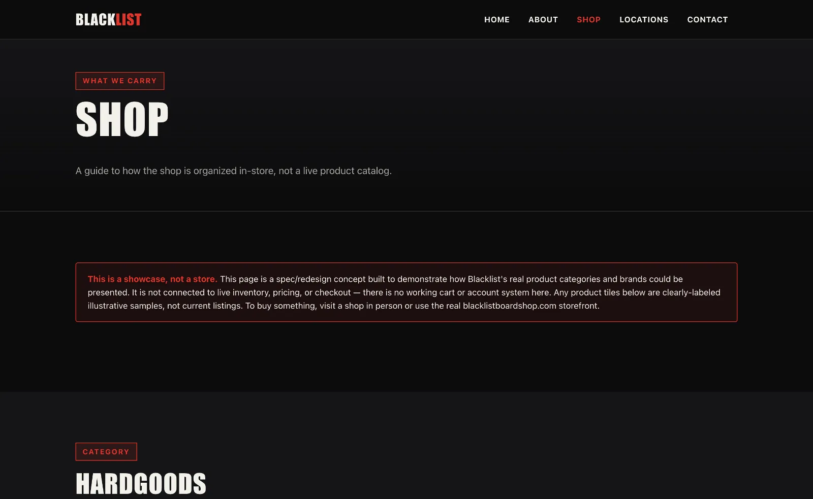 Blacklist Boardshop concept — Shop page