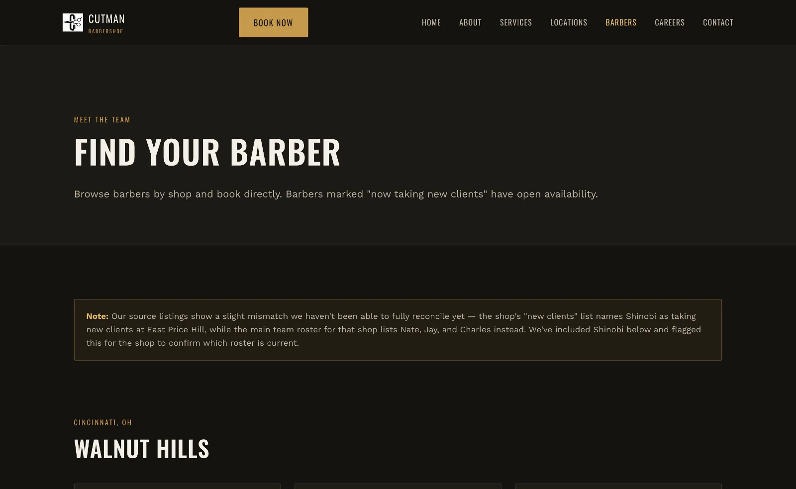 Cutman Barbershop concept — Find Your Barber page