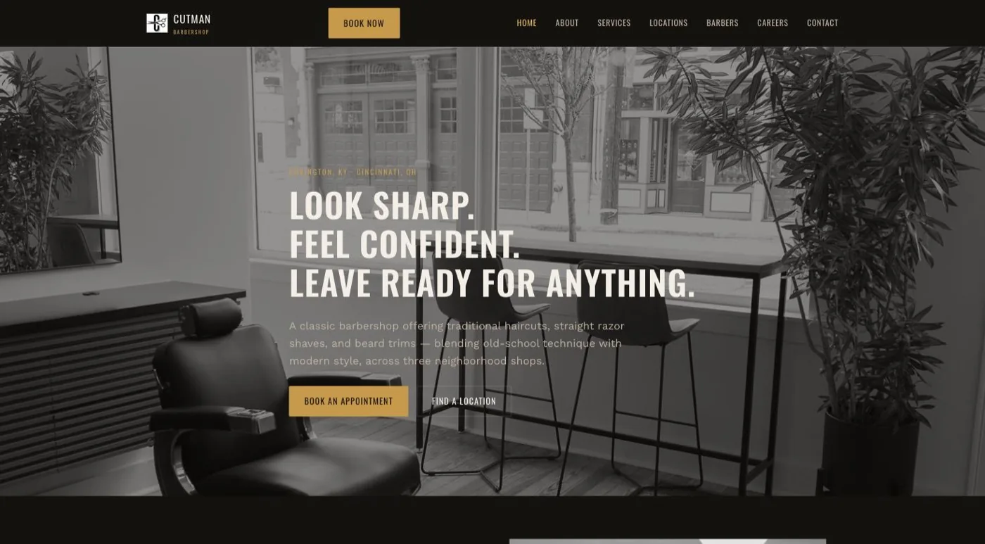 Cutman Barbershop website — desktop homepage screenshot
