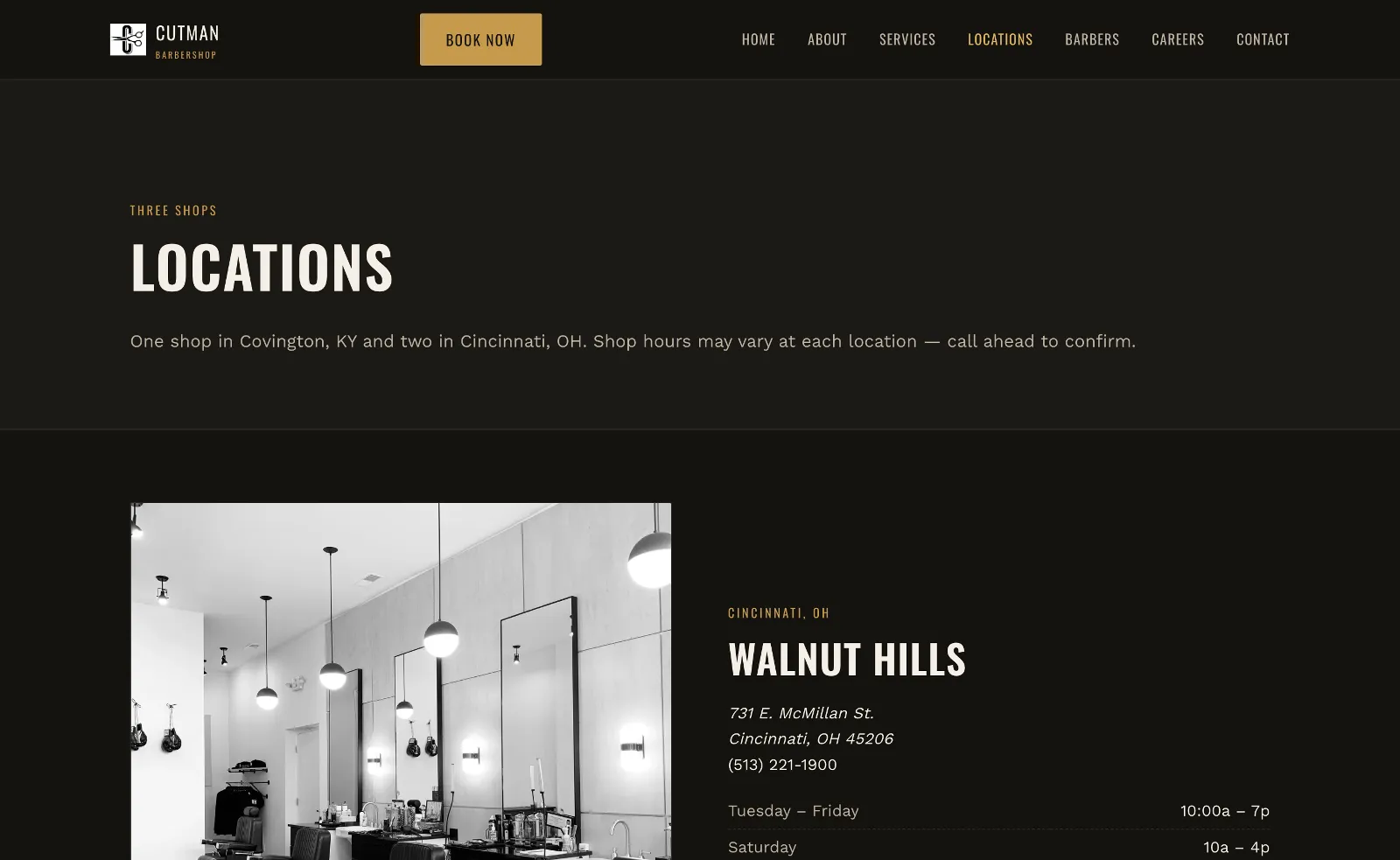 Cutman Barbershop concept — Locations page