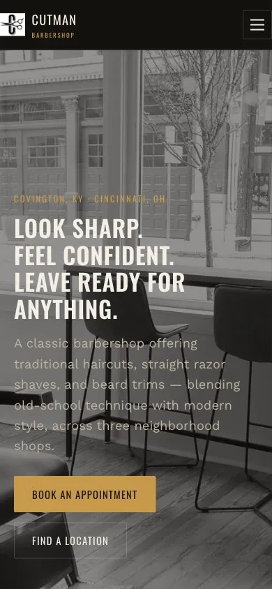 Cutman Barbershop website — mobile view