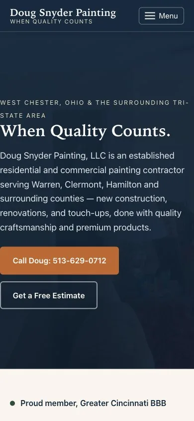 Doug Snyder Painting website — mobile view