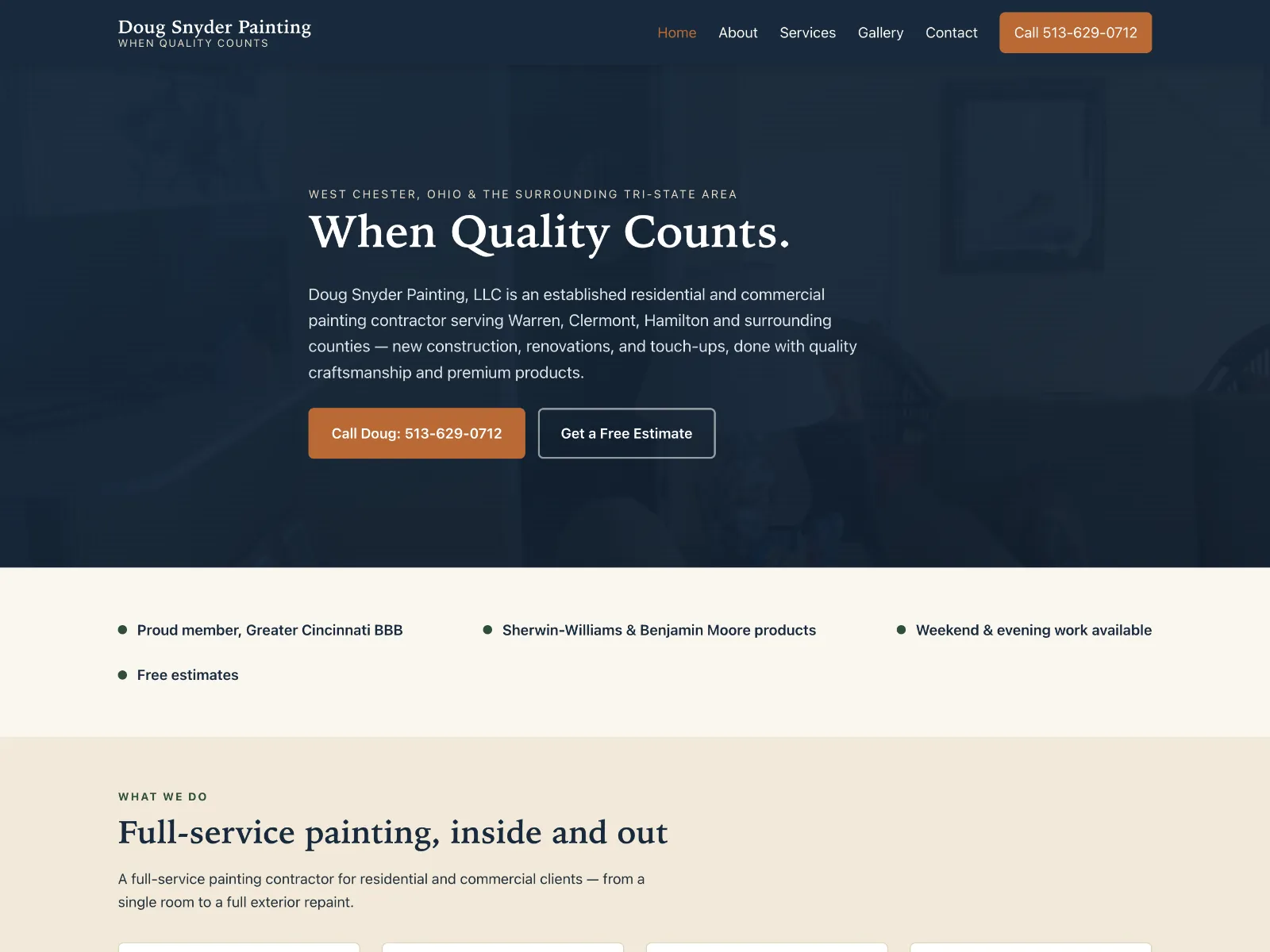 Doug Snyder Painting concept — desktop homepage