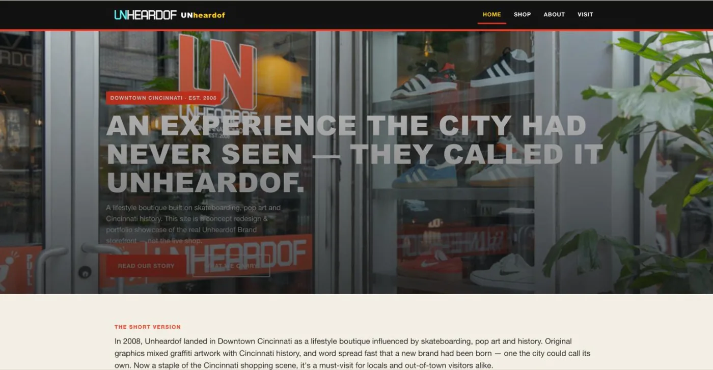 Unheardof Brand website — desktop homepage screenshot