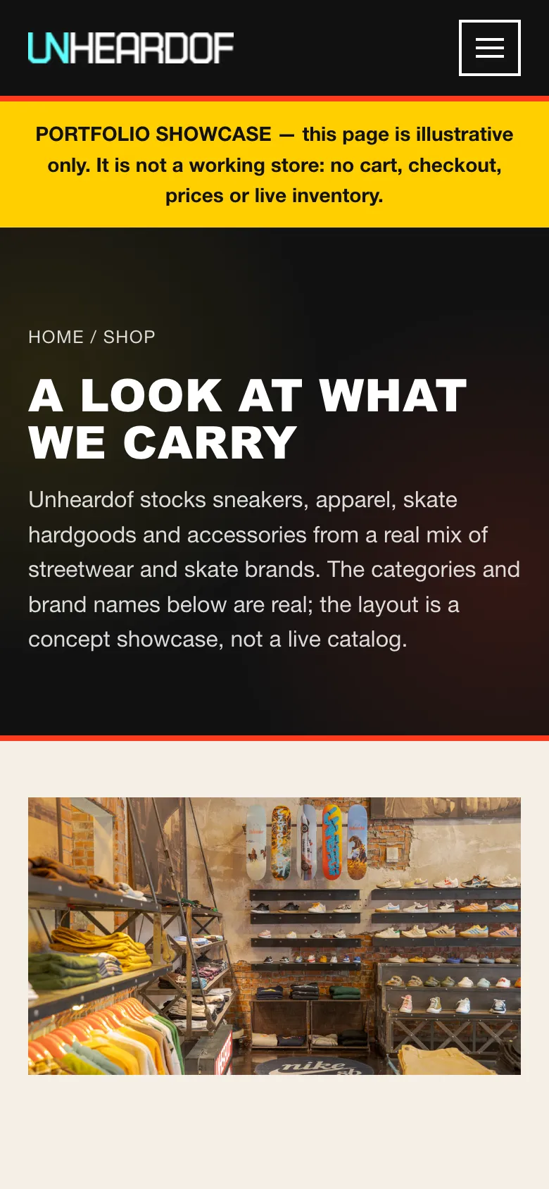 Unheardof Brand concept — shop on mobile