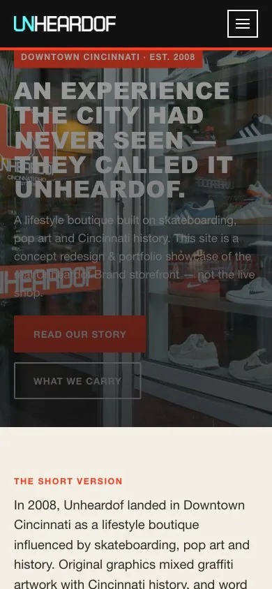 Unheardof Brand website — mobile view